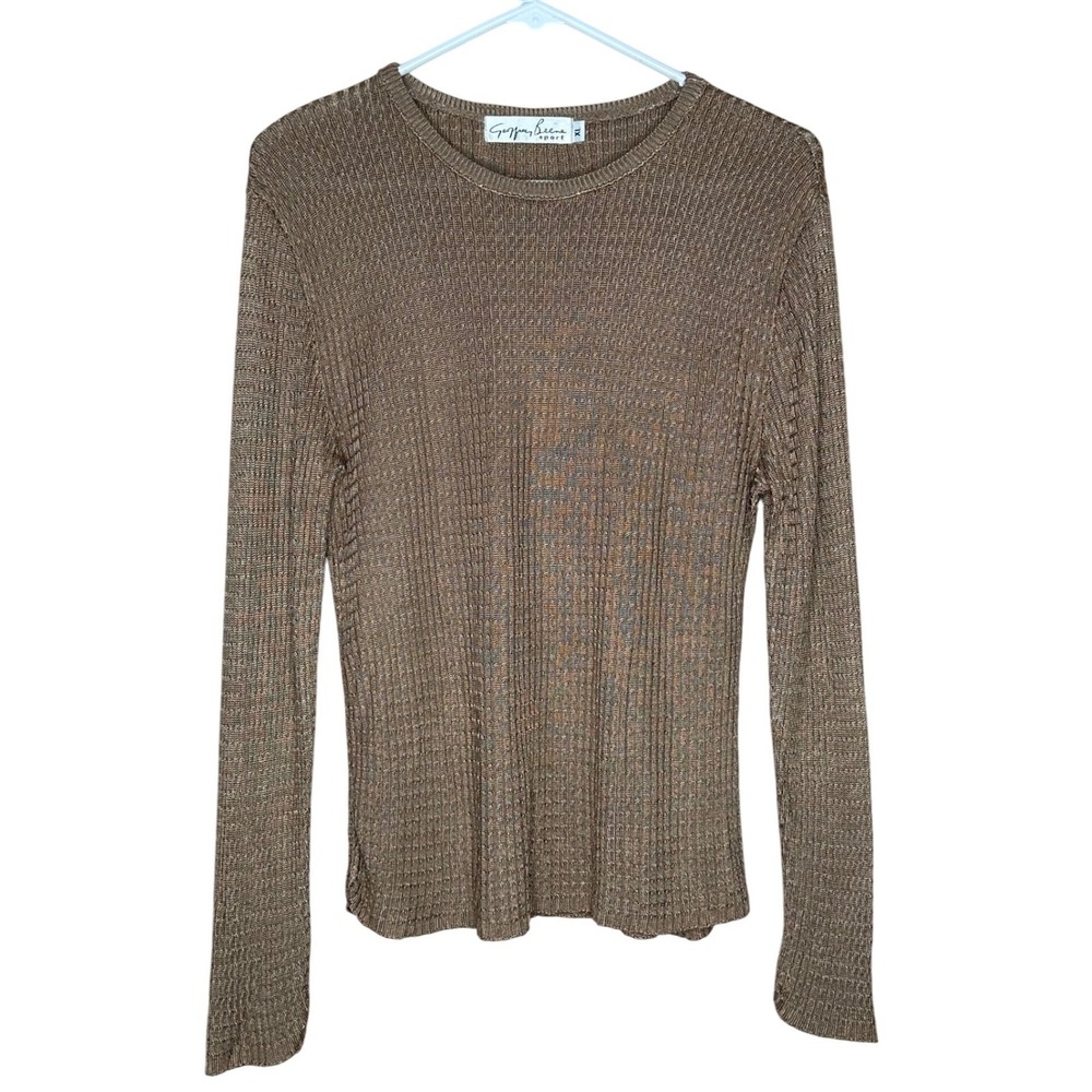 Geoffrey Beene Sport‎ Womens XL Bronze Metallic Ribbed Long Sleeve Top USA Made